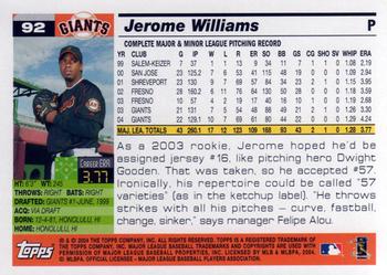 2005 Topps #92 Jerome Williams Back