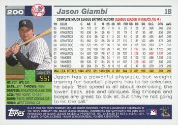 2005 Topps #200 Jason Giambi Back