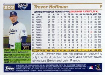 2005 Topps #203 Trevor Hoffman Back