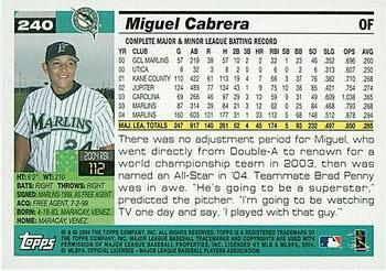 2005 Topps #240 Miguel Cabrera Back