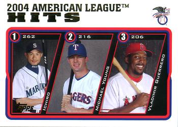 2005 Topps #338 2004 American League Hits (Ichiro / Michael Young / Vladimir Guerrero) Front