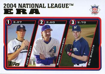 2005 Topps #347 2004 National League ERA (Jake Peavy / Randy Johnson / Ben Sheets) Front
