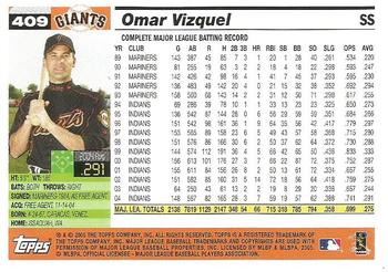 2005 Topps #409 Omar Vizquel Back