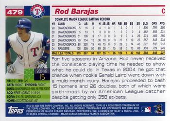 2005 Topps #479 Rod Barajas Back
