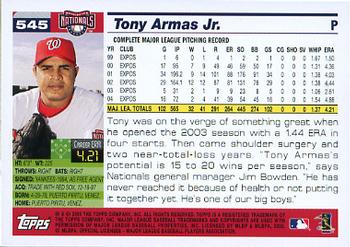 2005 Topps #545 Tony Armas Jr. Back