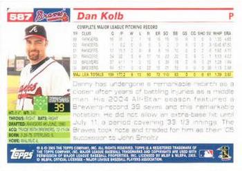 2005 Topps #587 Dan Kolb Back