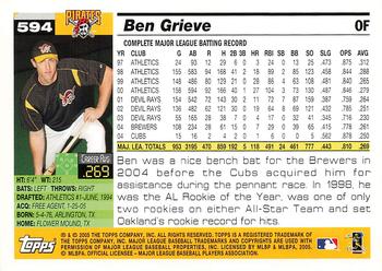 2005 Topps #594 Ben Grieve Back
