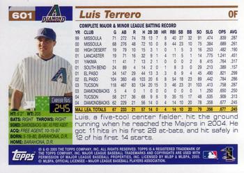 2005 Topps #601 Luis Terrero Back