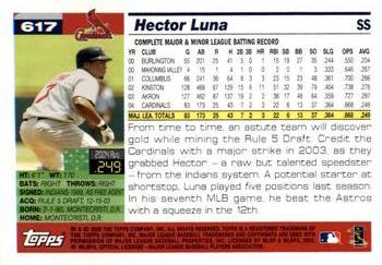 2005 Topps #617 Hector Luna Back
