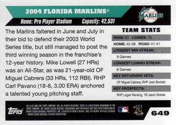 2005 Topps #649 Florida Marlins Back