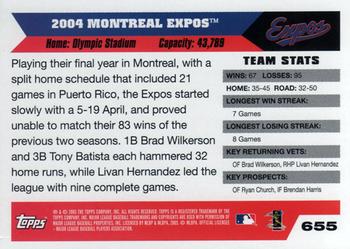 2005 Topps #655 Montreal Expos Back