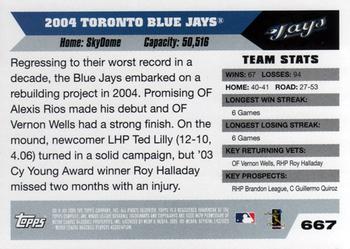 2005 Topps #667 Toronto Blue Jays Back