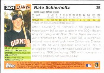 2005 Topps #301 Nate Schierholtz Back