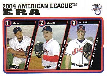 2005 Topps #341 2004 American League ERA (Johan Santana / Curt Schilling / Jake Westbrook) Front