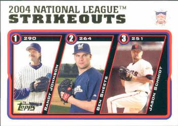 2005 Topps #348 2004 National League Strikeouts (Randy Johnson / Ben Sheets / Jason Schmidt) Front