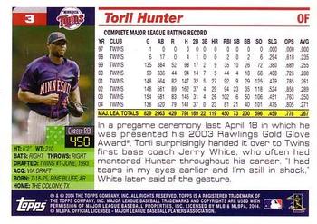 2005 Topps #3 Torii Hunter Back