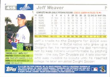 2005 Topps #415 Jeff Weaver Back