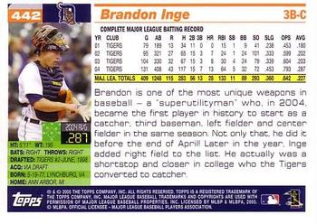 2005 Topps #442 Brandon Inge Back