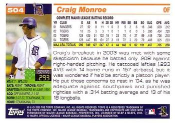 2005 Topps #504 Craig Monroe Back