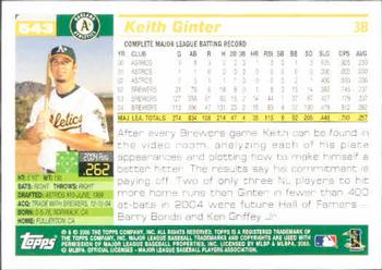 2005 Topps #543 Keith Ginter Back