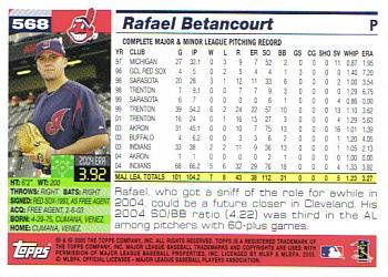 2005 Topps #568 Rafael Betancourt Back
