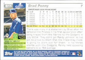 2005 Topps #611 Brad Penny Back