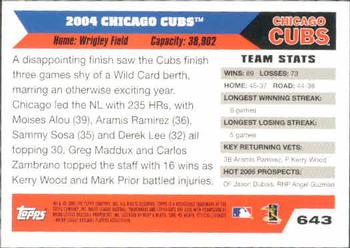 2005 Topps #643 Chicago Cubs Back