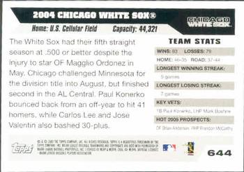 2005 Topps #644 Chicago White Sox Back