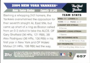 2005 Topps #657 New York Yankees Back