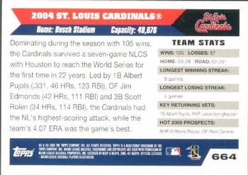 2005 Topps #664 St. Louis Cardinals Back