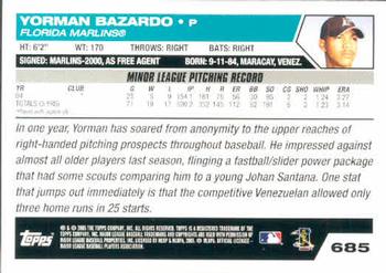 2005 Topps #685 Yorman Bazardo Back