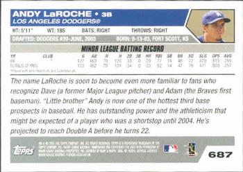 2005 Topps #687 Andy LaRoche Back