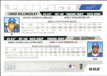 2005 Topps #692 Chad Billingsley / Joel Guzman Back