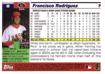 2005 Topps #8 Francisco Rodriguez Back
