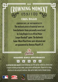 2005 Donruss Diamond Kings - Materials Silver #102 Craig Biggio Back