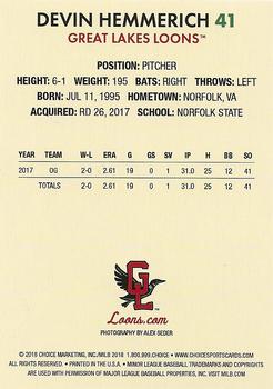 2018 Choice Great Lakes Loons #NNO Devin Hemmerich Back