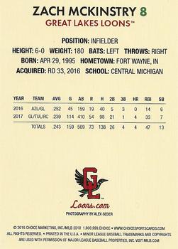 2018 Choice Great Lakes Loons #NNO Zach McKinstry Back