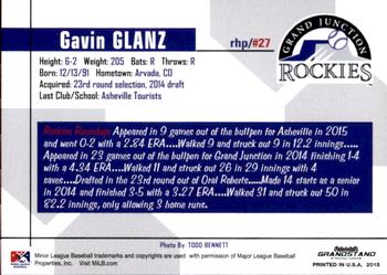 2015 Grandstand Grand Junction Rockies #NNO Gavin Glanz Back