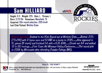 2015 Grandstand Grand Junction Rockies #NNO Sam Hilliard Back