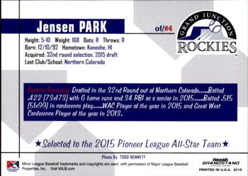 2015 Grandstand Grand Junction Rockies #NNO Jensen Park Back