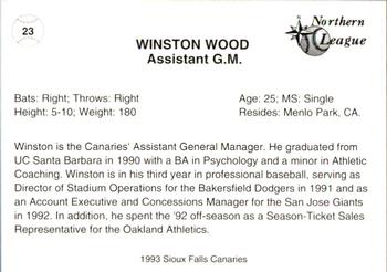 1993 Sioux Falls Canaries #23 Winston Wood Back