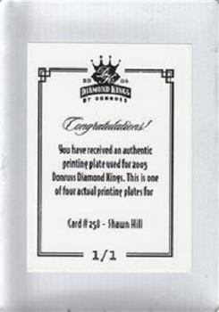 2005 Donruss Diamond Kings - Press Plates Cyan #258 Shawn Hill Back