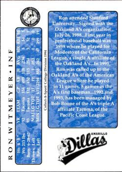 1994 Collect-A-Sport Amarillo Dillas #25 Ron Witmeyer Back