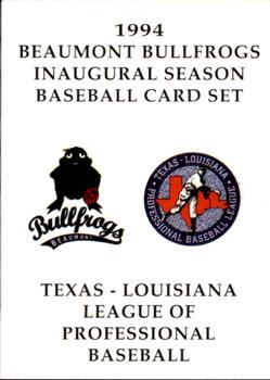 1994 Collect-A-Sport Beaumont Bullfrogs #1 Team Logo Front