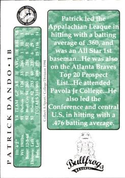 1994 Collect-A-Sport Beaumont Bullfrogs #6 Patrick Dando Back