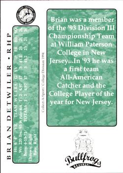 1994 Collect-A-Sport Beaumont Bullfrogs #10 Brian Detwiler Back