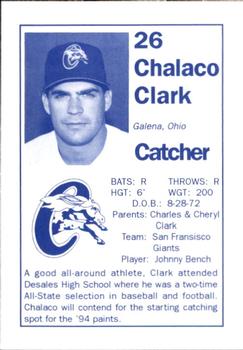1994 Chillicothe Paints #6 Chalaco Clark Back