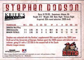 2010 Grandstand Modesto Nuts #NNO Stephen Dodson Back