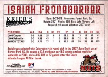 2010 Grandstand Modesto Nuts #NNO Isaiah Froneberger Back