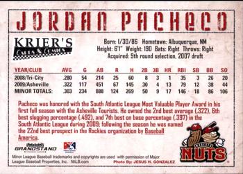 2010 Grandstand Modesto Nuts #NNO Jordan Pacheco Back